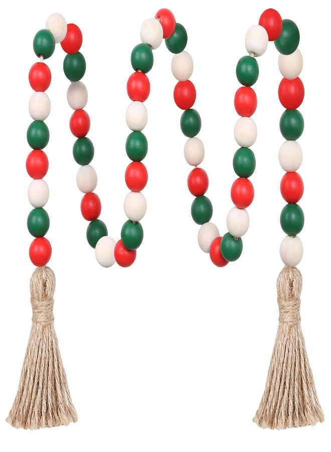 Meplait Christmas Wood Bead Garland,39in Farmhouse Beads with Tassels Tiered Tray Decor Wall Hanging Home Ornaments for Christmas Tree Decorations - Image 1